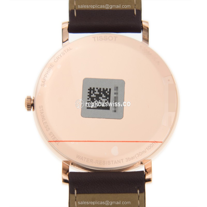 Tissot T-CLASSIC Replica - Quartz - 18kt Rose Gold - White Dial - Leather Brown Strap - View 3