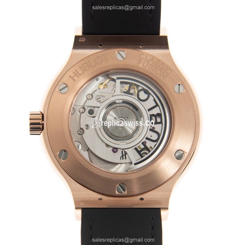 Hublot Classic Fusion Replica - Automatic - 18kt Rose Gold - Diamonds - Black Dial - Rubber Strap - View 3