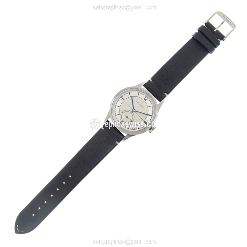 Longines Heritage Replica - Automatic - Stainless Steel - Silver Dial - Leather Black Strap - View 2