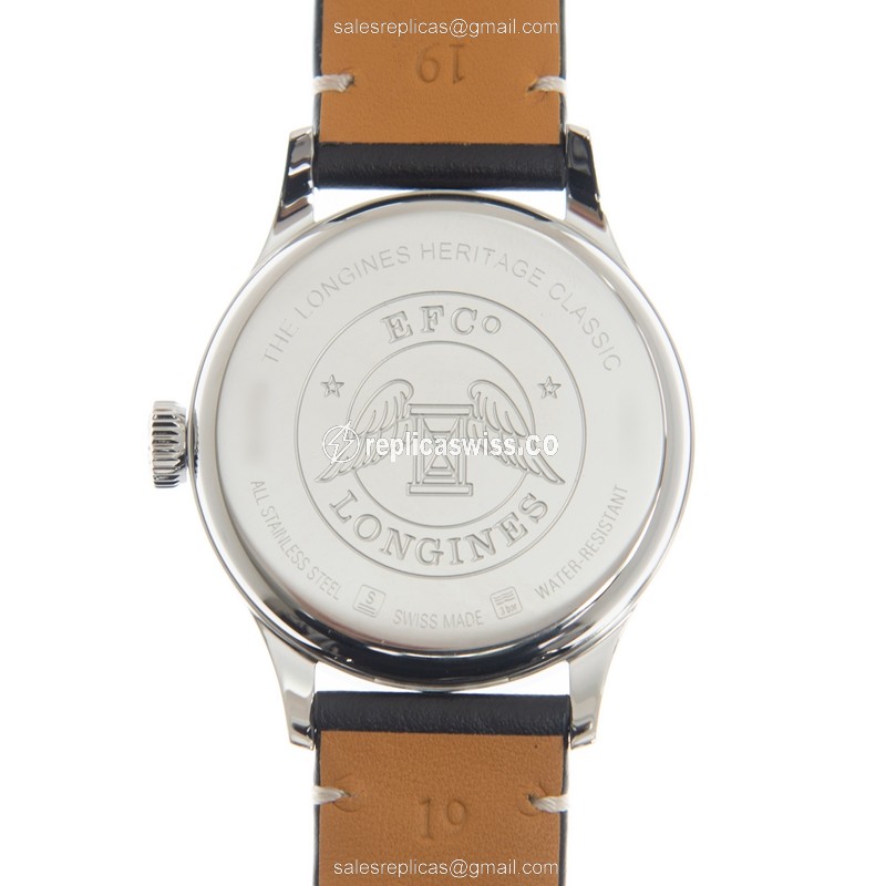 Longines Heritage Replica - Automatic - Stainless Steel - Silver Dial - Leather Black Strap - View 3