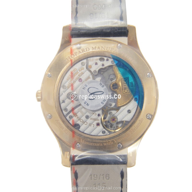 Chopard L.U.C 161902-5052 Replica - Automatic - 18kt Rose Gold Case - Gold Dial - Black Alligator Strap - View 3