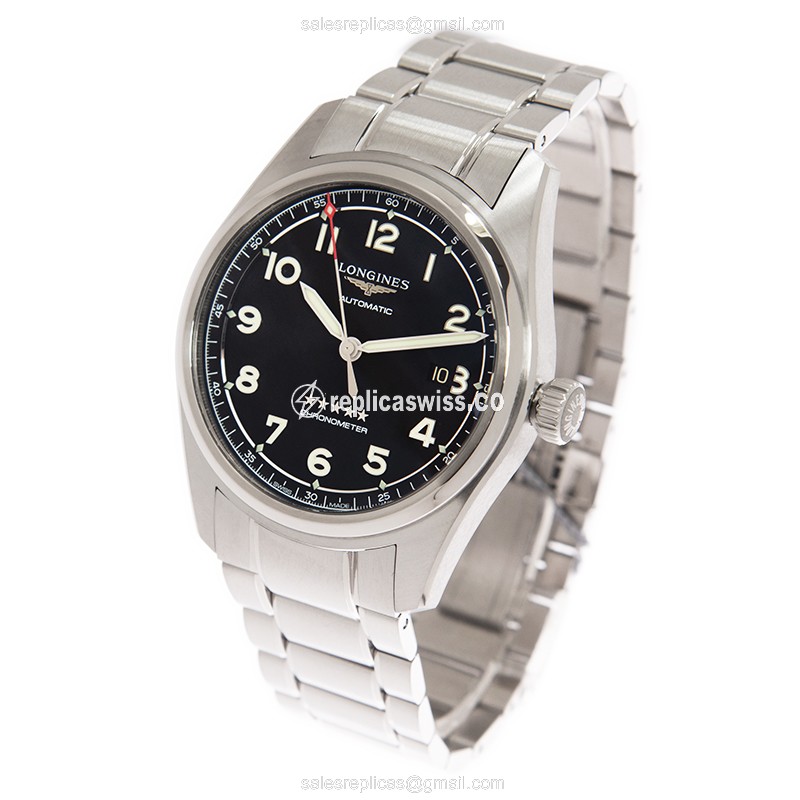 Longines Spirit Replica - Automatic - Black Dial on Silver Steel Strap - View 3
