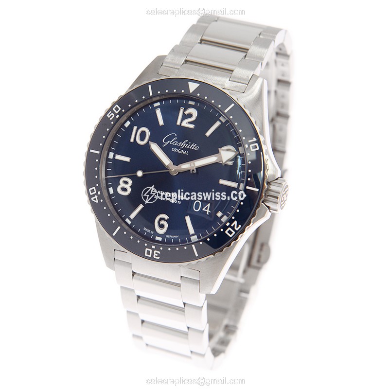 Glashutte SPEZIALIST Replica - Automatic - Steel Case - Blue Dial - Silver Band - View 3