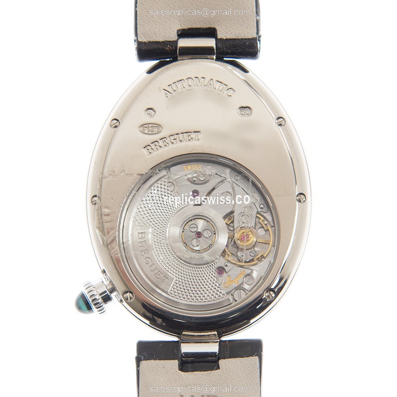 Breguet REINE DE NAPLES Replica - Automatic - 18kt White Gold - Diamond - Silver Dial - Black Alligator Strap - View 3