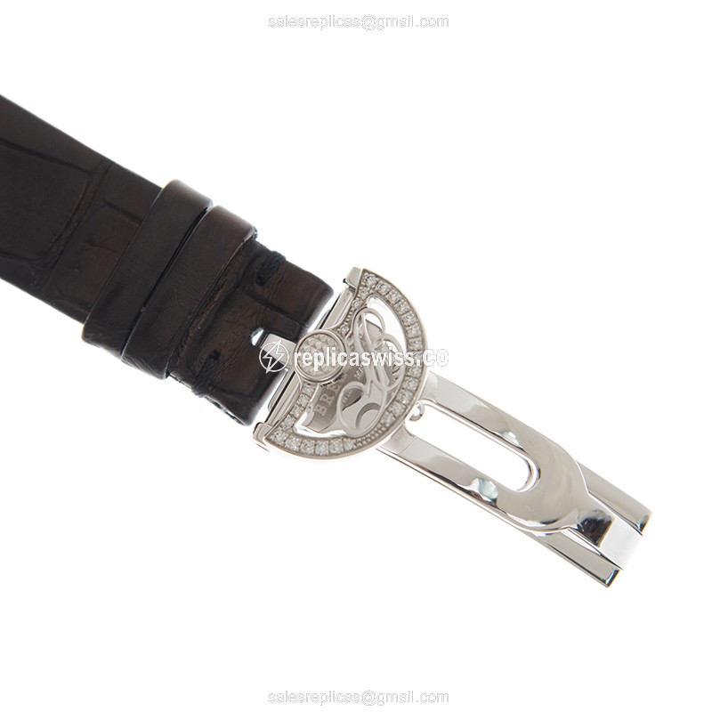 Breguet REINE DE NAPLES Replica - Automatic - 18kt White Gold - Diamond - Silver Dial - Black Alligator Strap - View 4