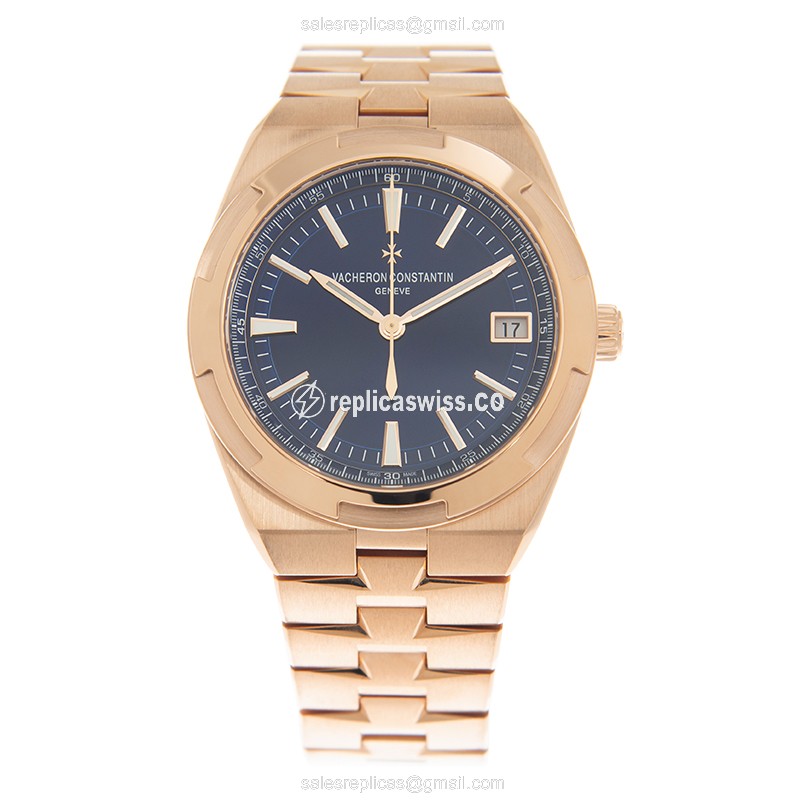 Vacheron Constantin Replica - Overseas - Automatic - 18kt Rose Gold Case - Blue Dial - Gold Strap - View 2