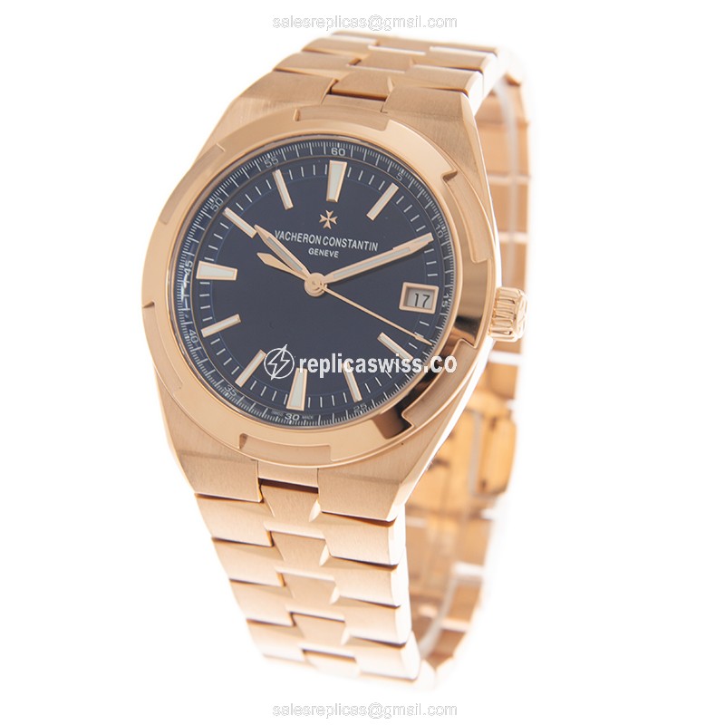 Vacheron Constantin Replica - Overseas - Automatic - 18kt Rose Gold Case - Blue Dial - Gold Strap - View 3