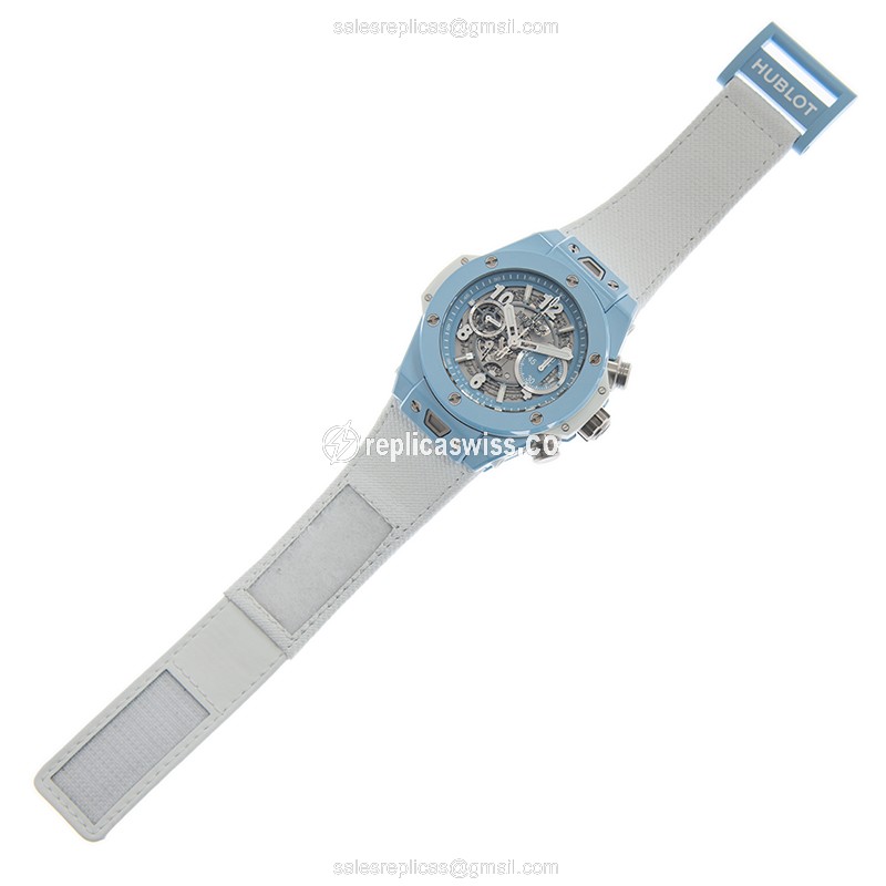 Hublot BIG BANG Replica - Automatic - Ceramic Case - Transparent - White Leather Strap - View 2