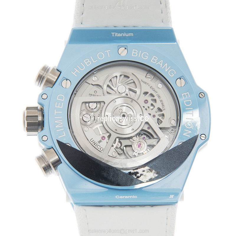 Hublot BIG BANG Replica - Automatic - Ceramic Case - Transparent - White Leather Strap - View 3