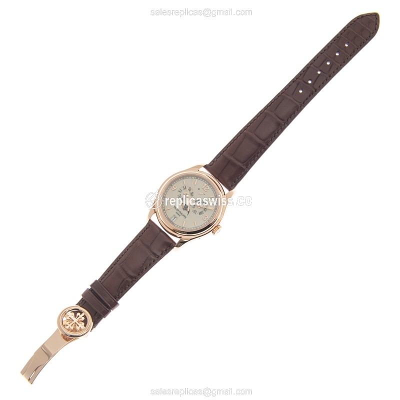 Patek Philippe 5146R-001 Replica - Automatic 18kt Rose Gold - White Dial, Brown Alligator Strap - View 2