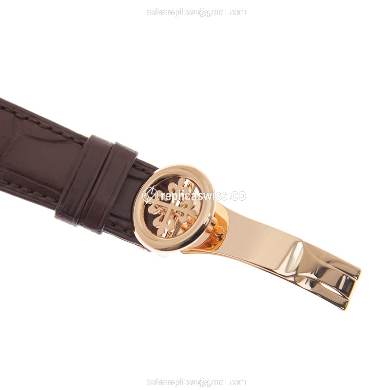 Patek Philippe 5146R-001 Replica - Automatic 18kt Rose Gold - White Dial, Brown Alligator Strap - View 4