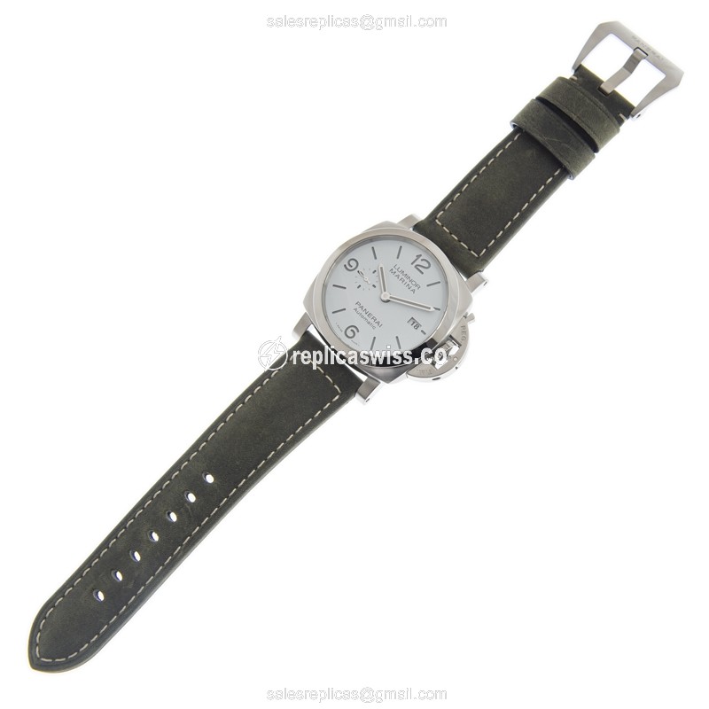 Panerai PAM01314 Replica - Automatic - Stainless Steel - White Dial - Green Leather Strap - View 2