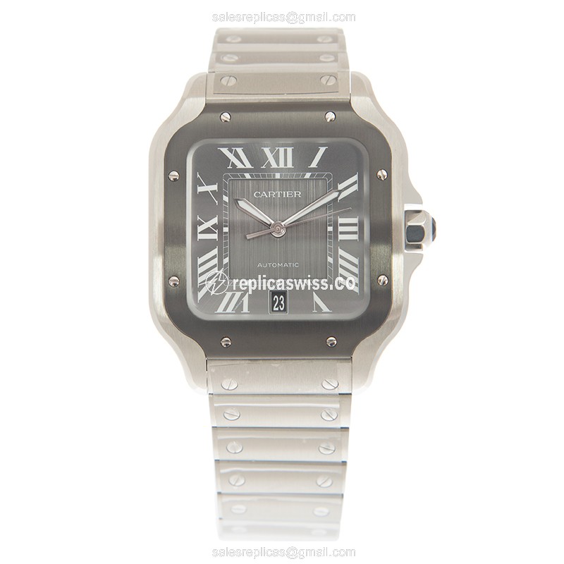 Cartier Santos Replica - Automatic - Steel Case - Gray Dial, Silver Clasp - View 2