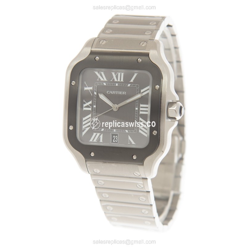 Cartier Santos Replica - Automatic - Steel Case - Gray Dial, Silver Clasp - View 3