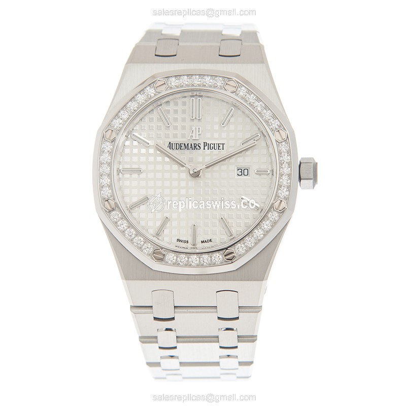 Royal Oak Replica - Quartz - Diamond Accents - Silver Dial - Steel Band - Clasp - Stainless Steel Case - View 2