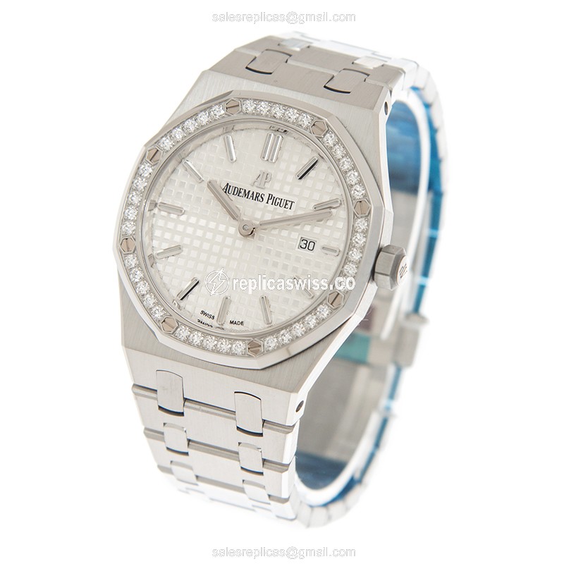 Royal Oak Replica - Quartz - Diamond Accents - Silver Dial - Steel Band - Clasp - Stainless Steel Case - View 3