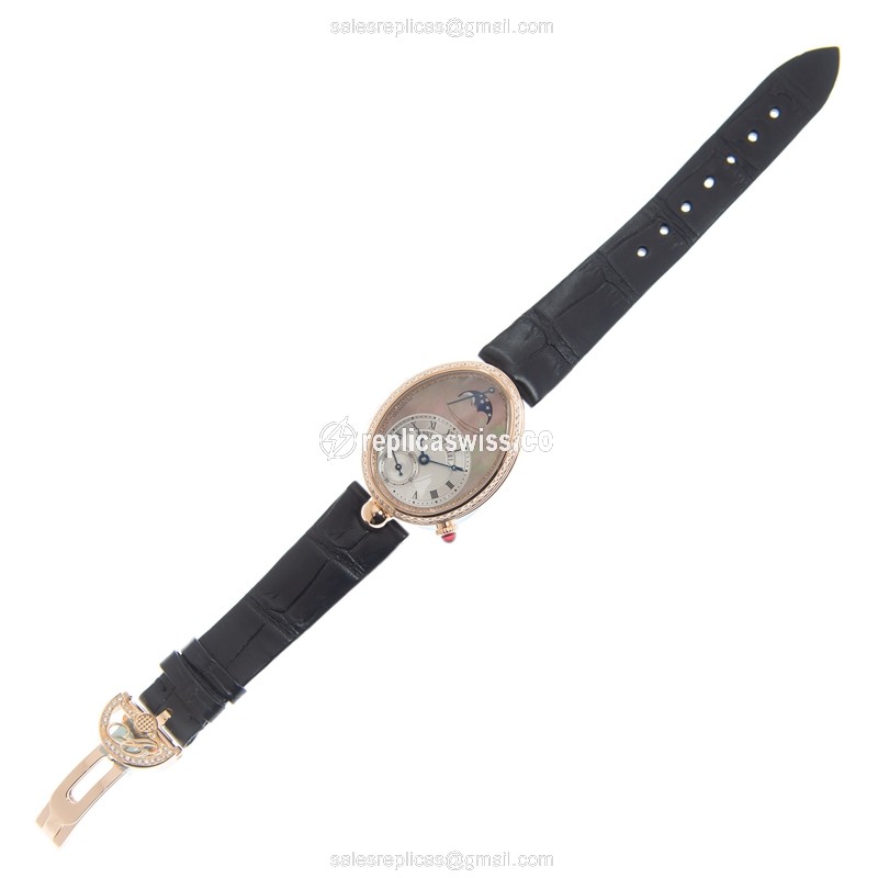 Breguet REINE DE NAPLES Replica - Automatic - 18kt Rose Gold Case - Diamond - Silver Dial - Black Alligator Strap - View 2