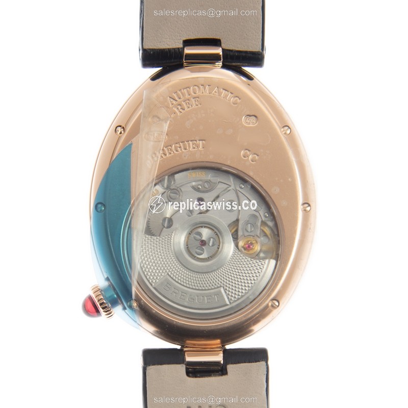 Breguet REINE DE NAPLES Replica - Automatic - 18kt Rose Gold Case - Diamond - Silver Dial - Black Alligator Strap - View 3