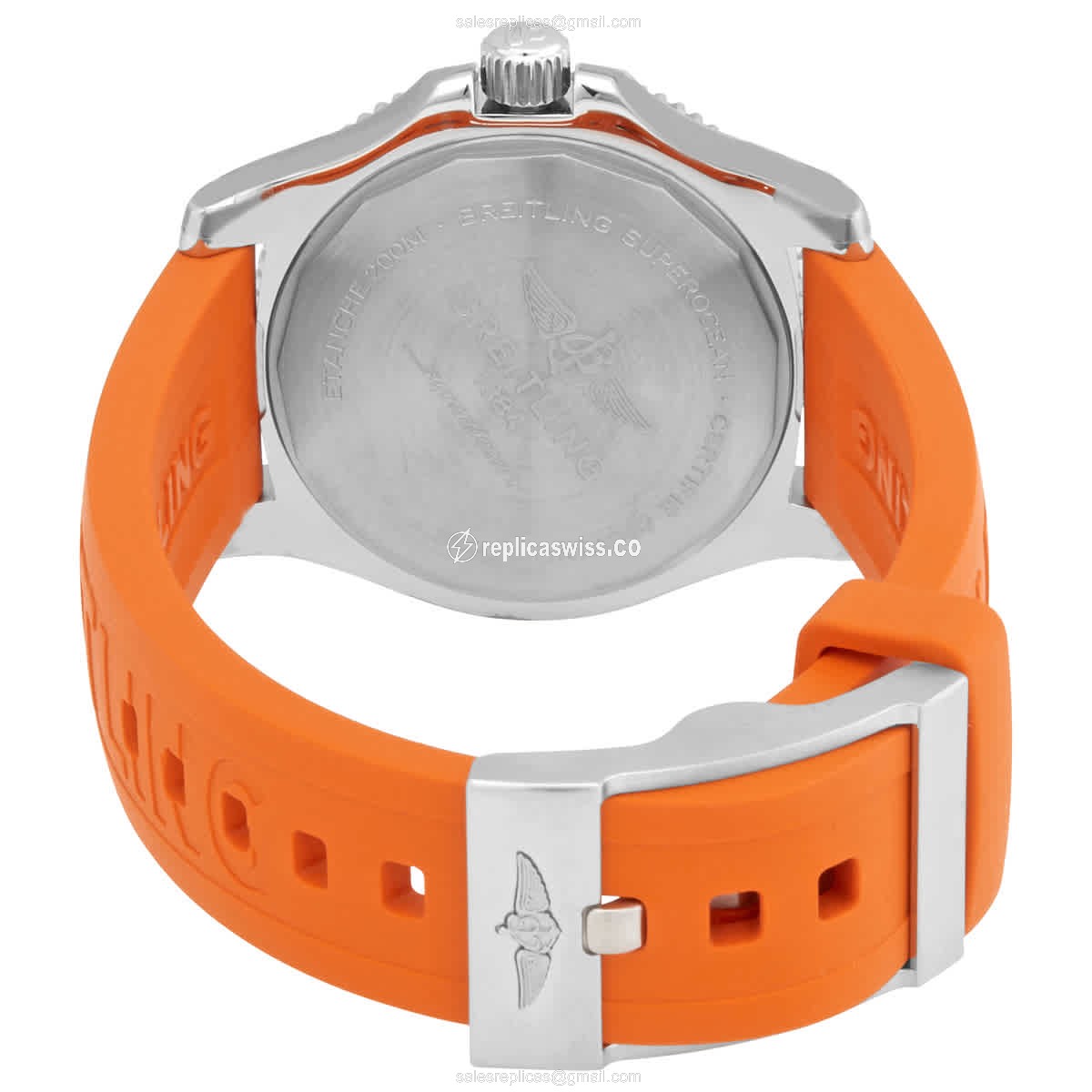 Breitling Superocean 36 Replica - Automatic - Orange Dial - Steel Case - Orange Rubber Strap - View 3