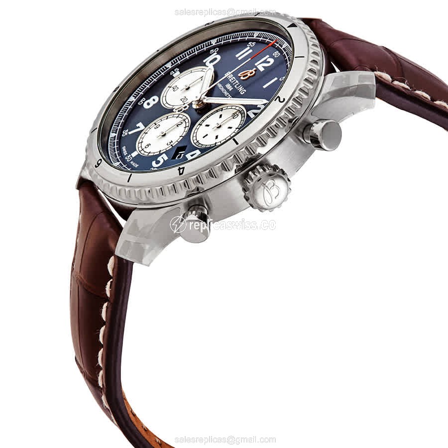 Breitling Aviator 8 Replica - Automatic - Stainless - Blue Dial - Brown Leather - View 2