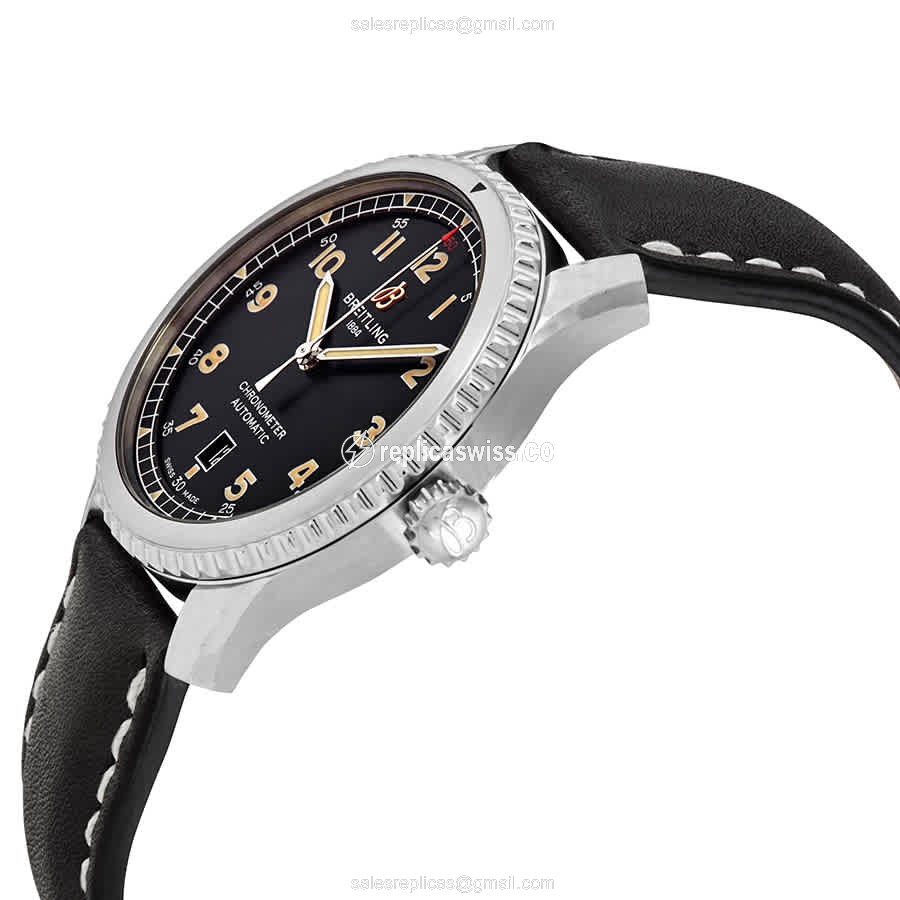 Breitling AVIATOR 8 Replica - Automatic - Black Dial - Leather Strap - Buckle Clasp - View 2