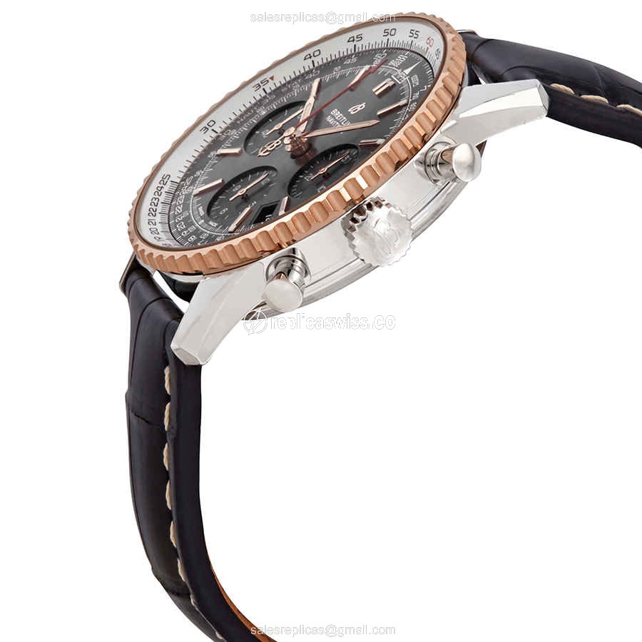 Breitling NAVITIMER 1 - Automatic - Stainless Steel - Gray Dial - Black Alligator Strap - Buckle Clasp - View 2