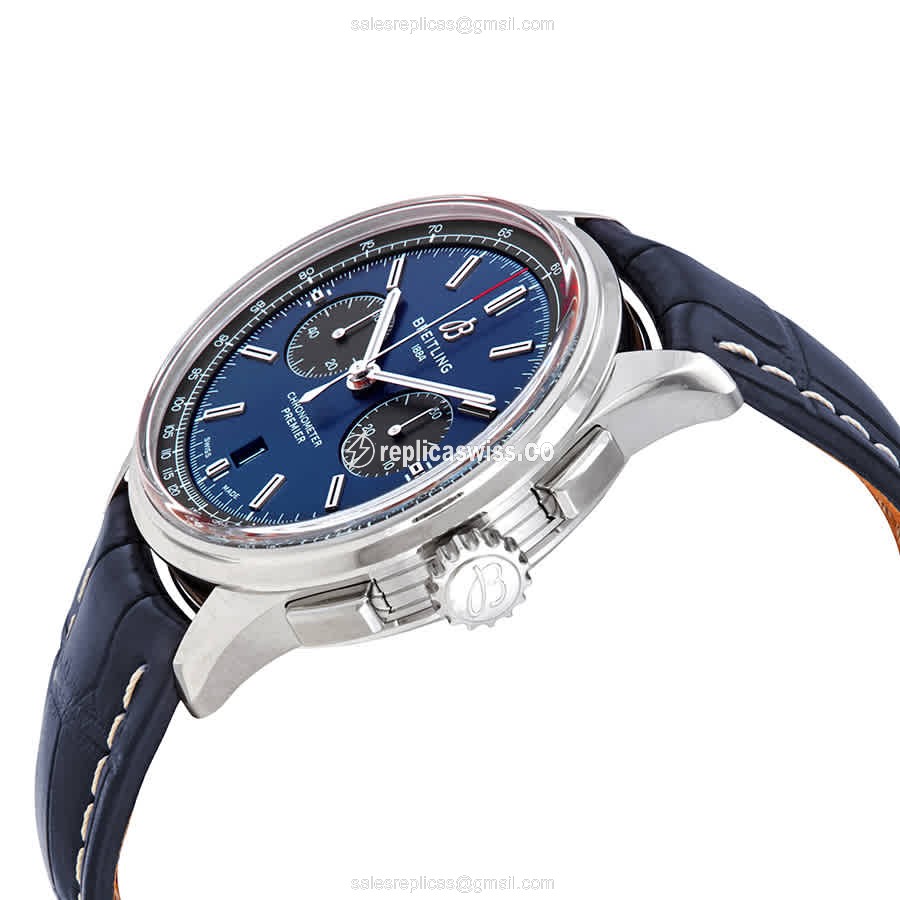 Breitling Premier Replica - Automatic - Steel Case - Blue Dial - Blue Alligator Strap - View 2