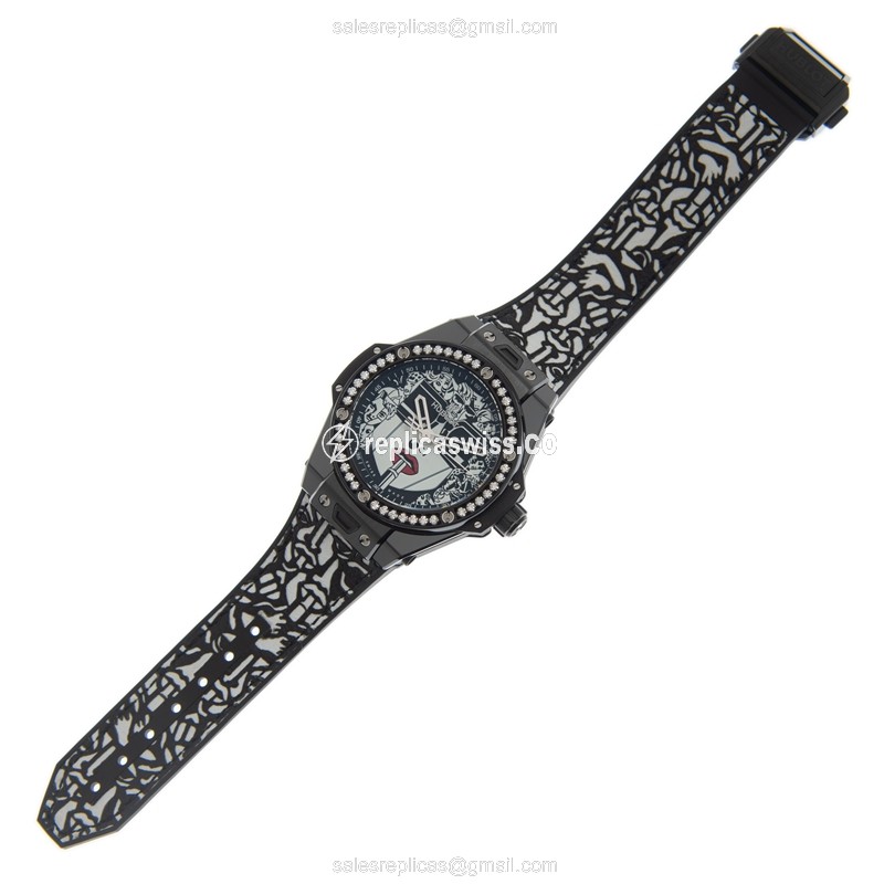 Hublot Big Bang Replica - Automatic - Diamond Case - White Dial - Rubber Strap - View 2