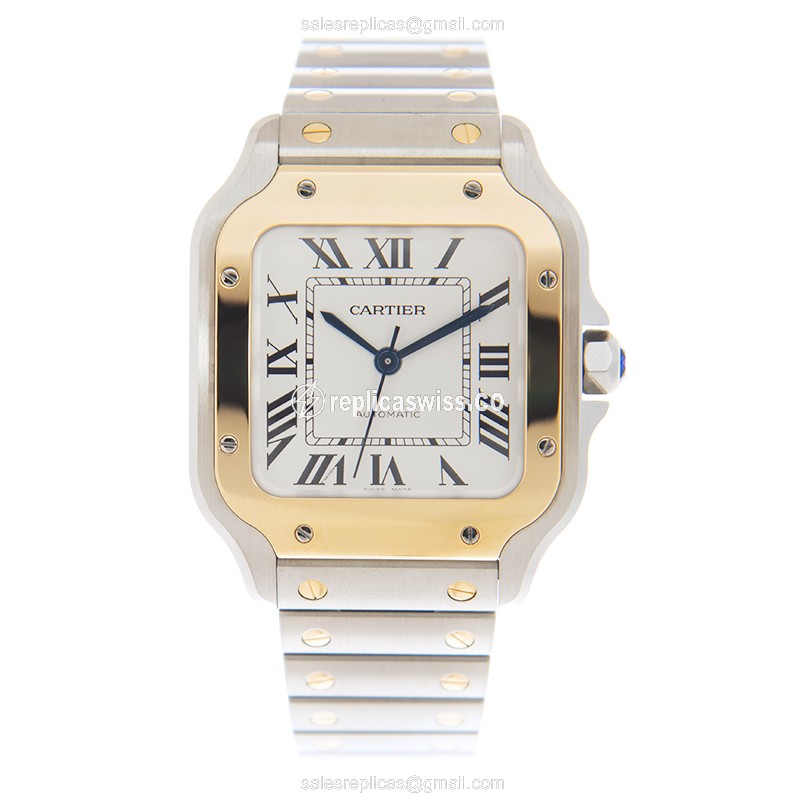 Cartier Santos Replica - Automatic - 18kt Gold & Steel - Silver Dial - 18kt Steel Strap - View 2