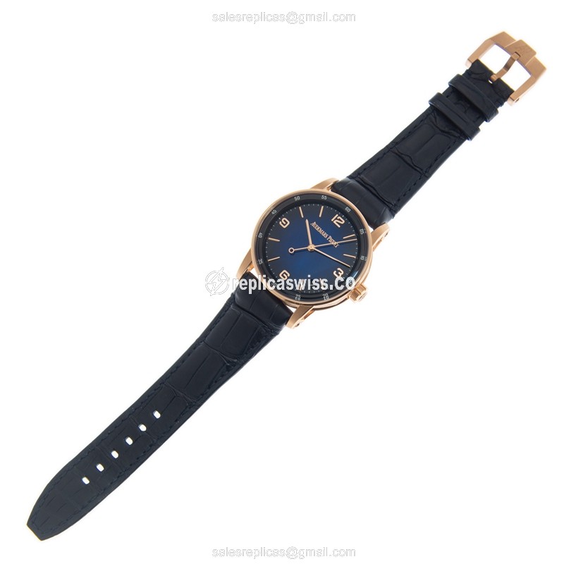 Audemars Piguet 15210OR.OO.A028CR.01 - Automatic - 18kt Rose Gold - Blue Dial - Alligator Blue Strap - View 2