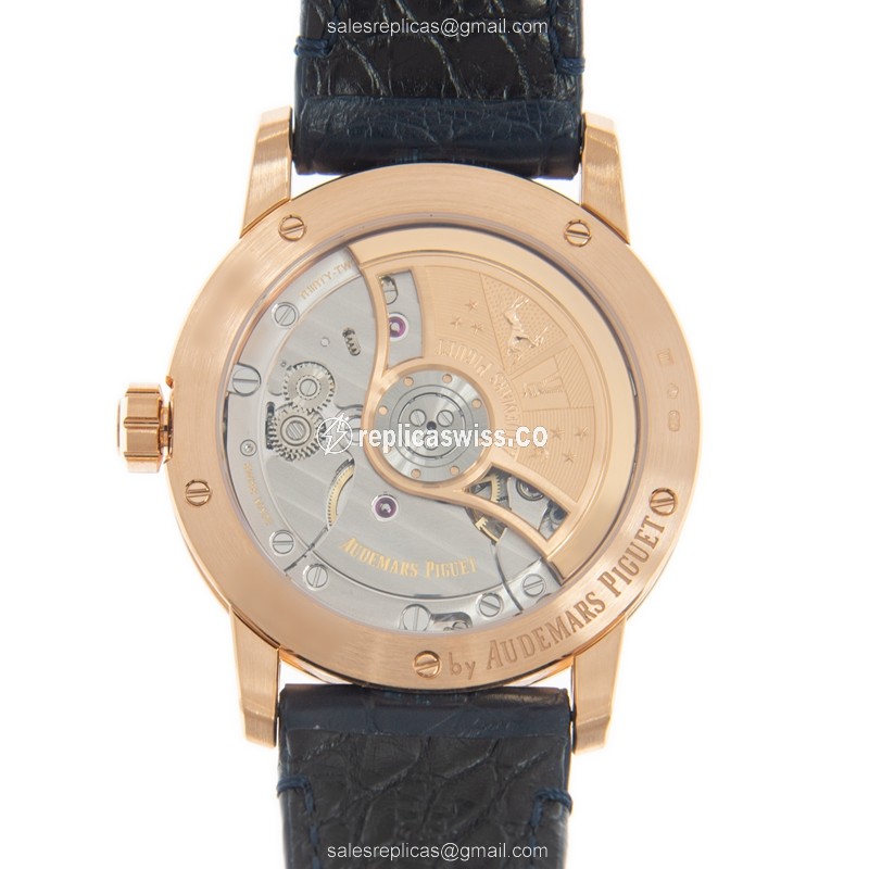 Audemars Piguet 15210OR.OO.A028CR.01 - Automatic - 18kt Rose Gold - Blue Dial - Alligator Blue Strap - View 3