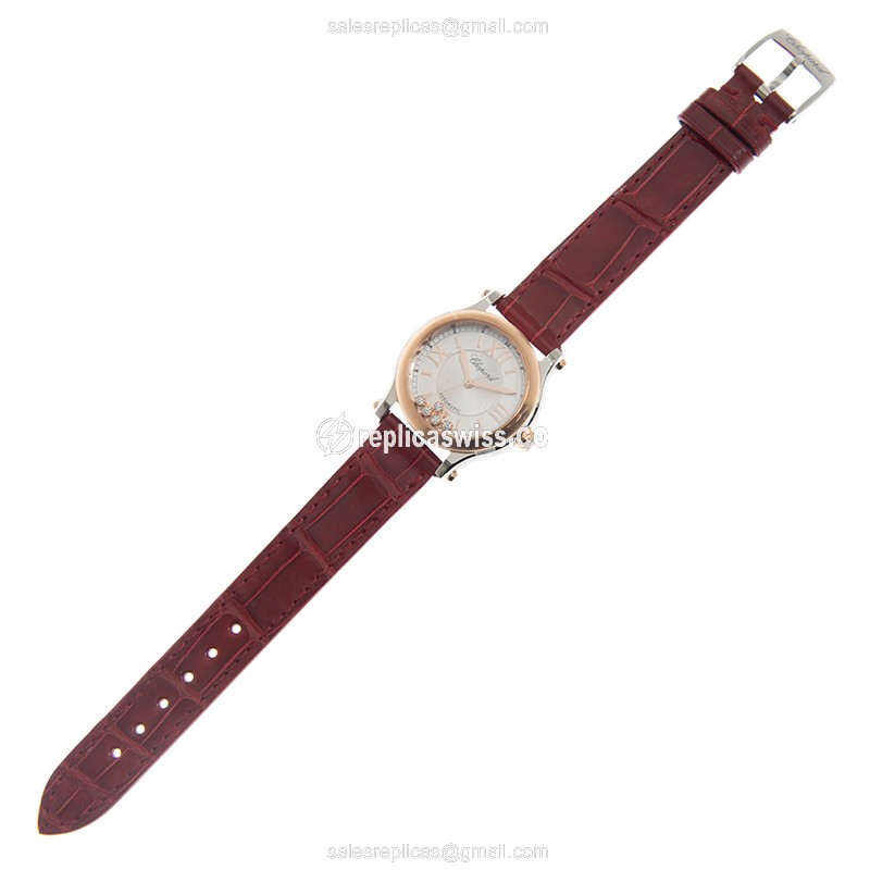 Chopard Happy Sport Replica - Auto - 18kt Rose Gold - Silver Dial - Red Alligator Strap - View 2