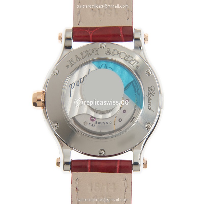 Chopard Happy Sport Replica - Auto - 18kt Rose Gold - Silver Dial - Red Alligator Strap - View 3