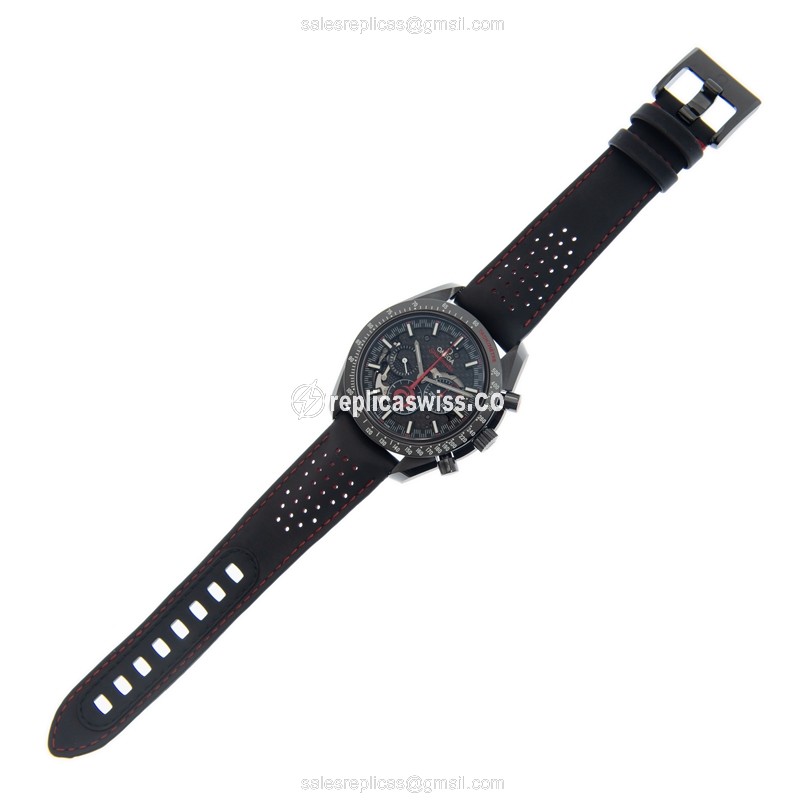 Omega Speedmaster Replica - Automatic - Ceramic Case - Black Dial - Leather Strap - Buckle Clasp - View 2