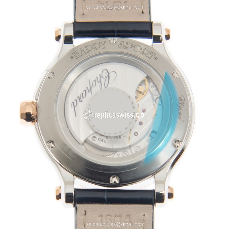 Chopard Happy Sport 278608-6001 Replica - Automatic - Rose Gold & Steel - Silver Dial - Leather Blue Strap - View 3