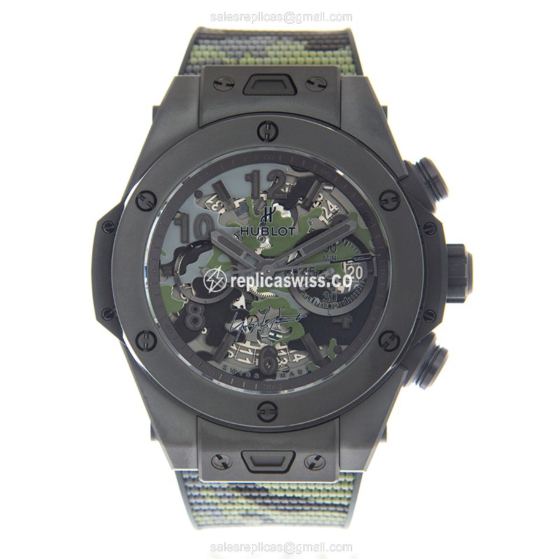 Hublot Big Bang Replica - Automatic - Ceramic Case - Green Dial - Rubber Green Strap - View 2