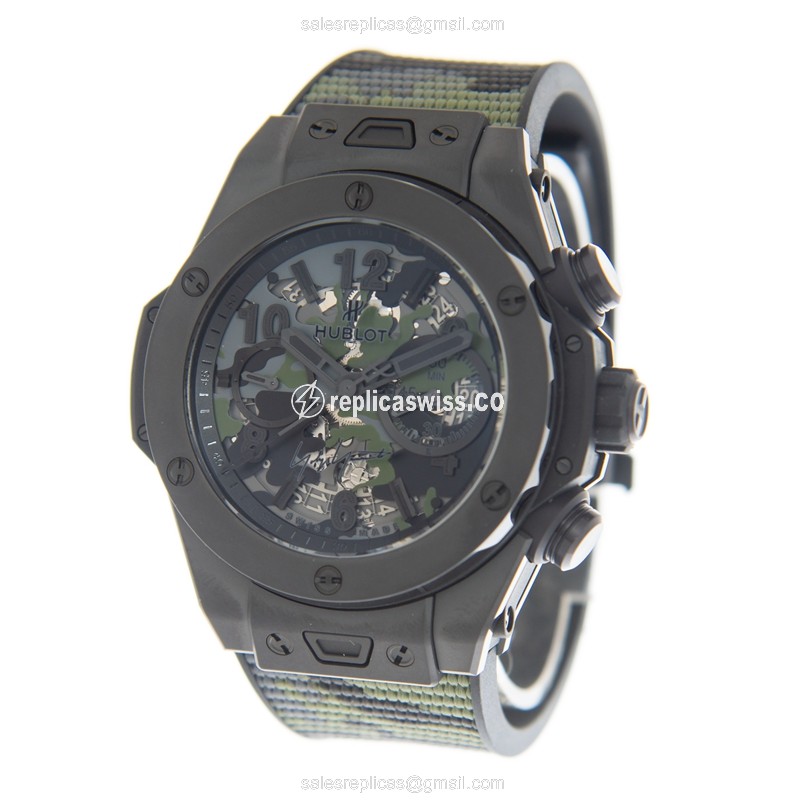 Hublot Big Bang Replica - Automatic - Ceramic Case - Green Dial - Rubber Green Strap - View 3