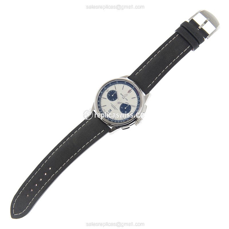 Breitling Premier AB0118221G1X2 - Automatic - Stainless Steel - White Dial - Leather Grey Strap - View 2
