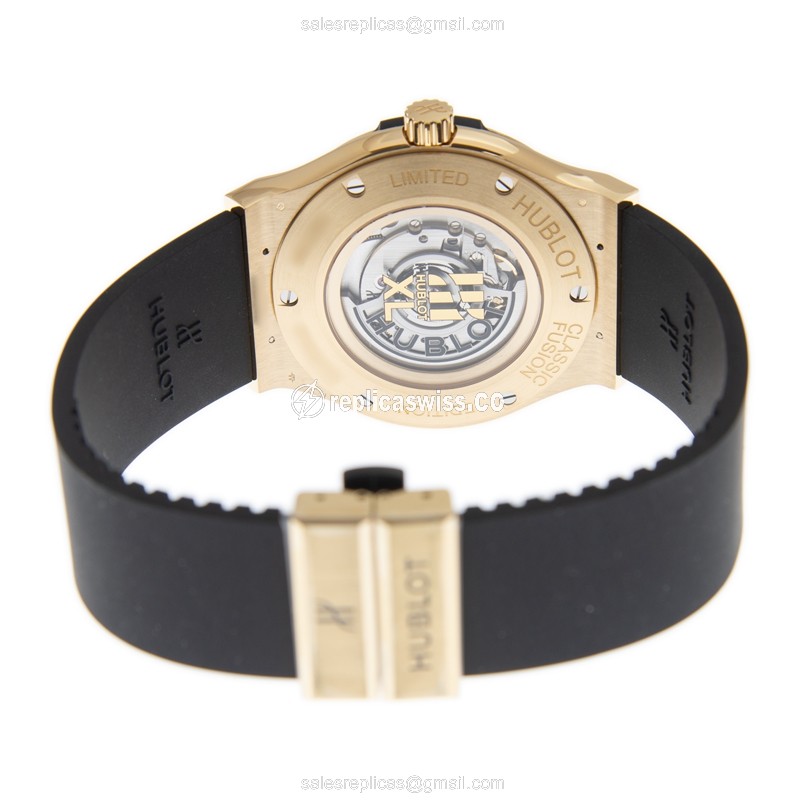 Hublot Classic Fusion Replica - Automatic - 18kt Gold - Black Dial - Rubber Strap - View 4