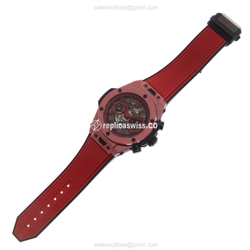 Hublot Big Bang Replica - Automatic - Ceramic - Red Dial - Rubber Strap - Clasp - View 2