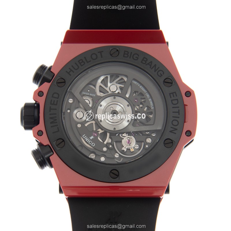 Hublot Big Bang Replica - Automatic - Ceramic - Red Dial - Rubber Strap - Clasp - View 3