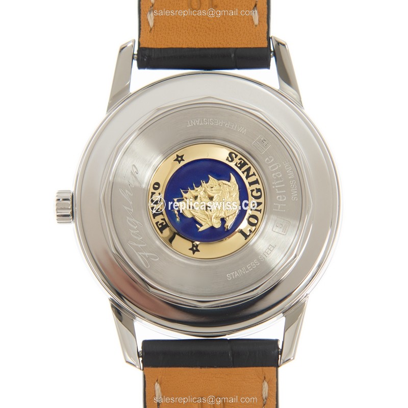 Longines Heritage Replica - Automatic - Steel Case - Black Dial, Leather Strap - View 3