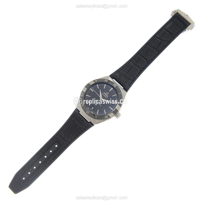 Omega Constellation Replica - Automatic - Steel - Black Dial - Leather Strap - Black Clasp - View 2