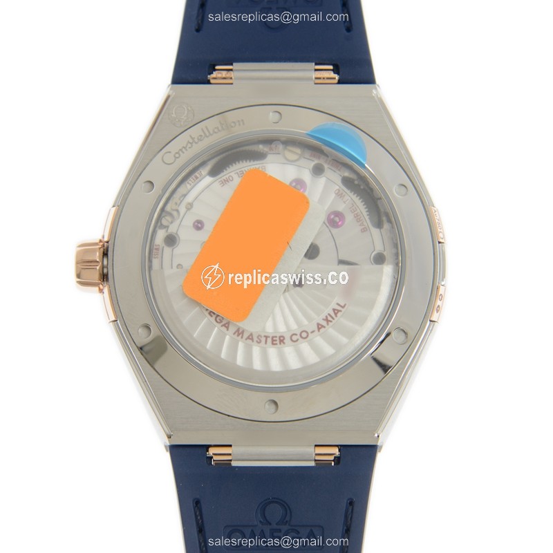 Omega Constellation Replica - Automatic - 18kt Rose Gold & Steel - Blue Dial - Alligator Blue Strap - View 3