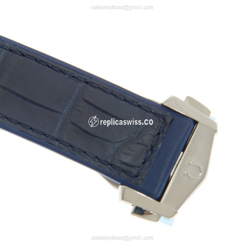 Omega Constellation Replica - Automatic - 18kt Rose Gold & Steel - Blue Dial - Alligator Blue Strap - View 4