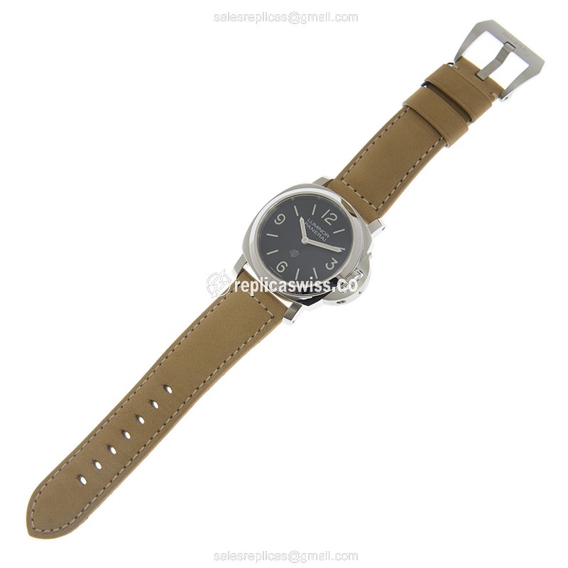 Panerai PAM01086 LUMINOR Logo - Manual Wind - Steel Case - Black Dial - Brown Leather Strap - View 2