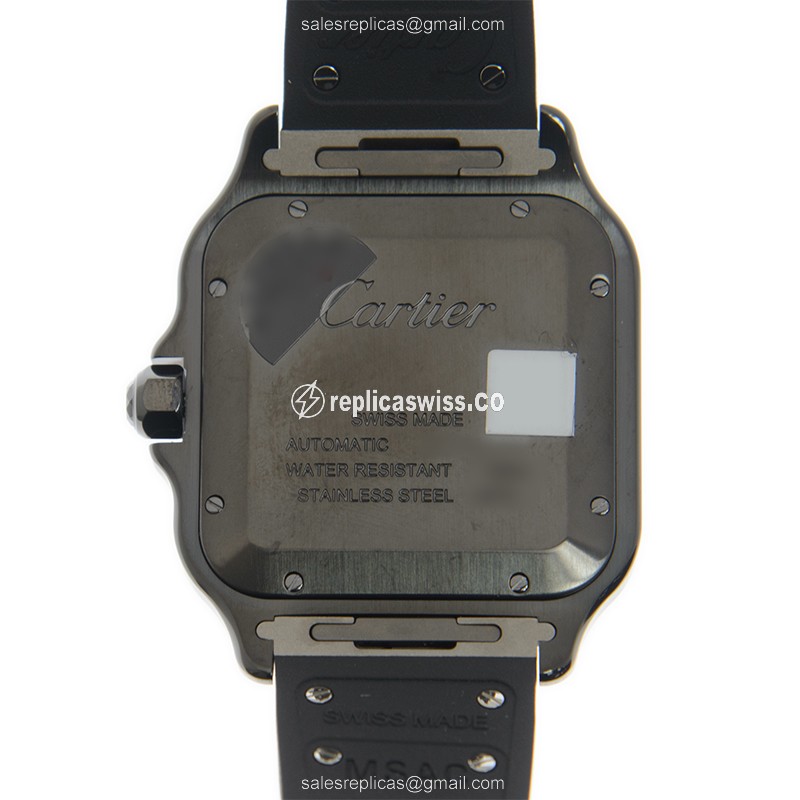 Cartier Santos Replica - Automatic - Steel Case - Black Dial - Rubber Strap - Black Buckle - View 3