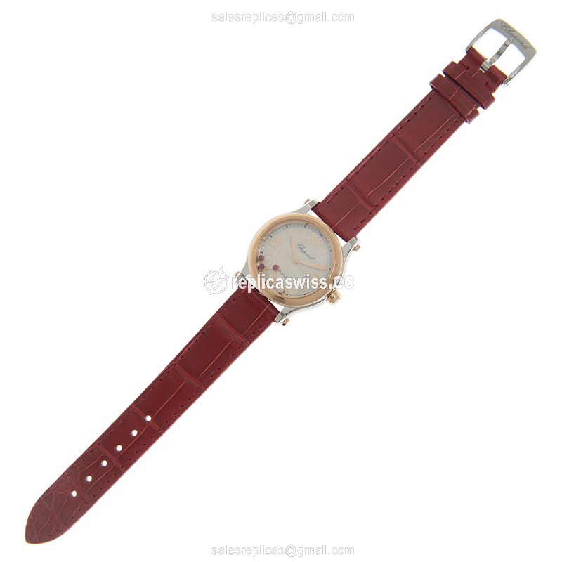 Chopard Happy Sport Replica - Automatic - 18kt Rose Gold - Silver Dial - Pink Alligator Strap - Buckle Clasp - View 2