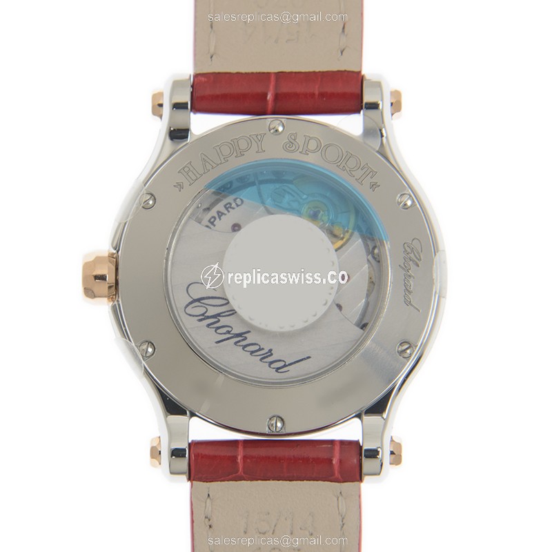 Chopard Happy Sport Replica - Automatic - 18kt Rose Gold - Silver Dial - Pink Alligator Strap - Buckle Clasp - View 3