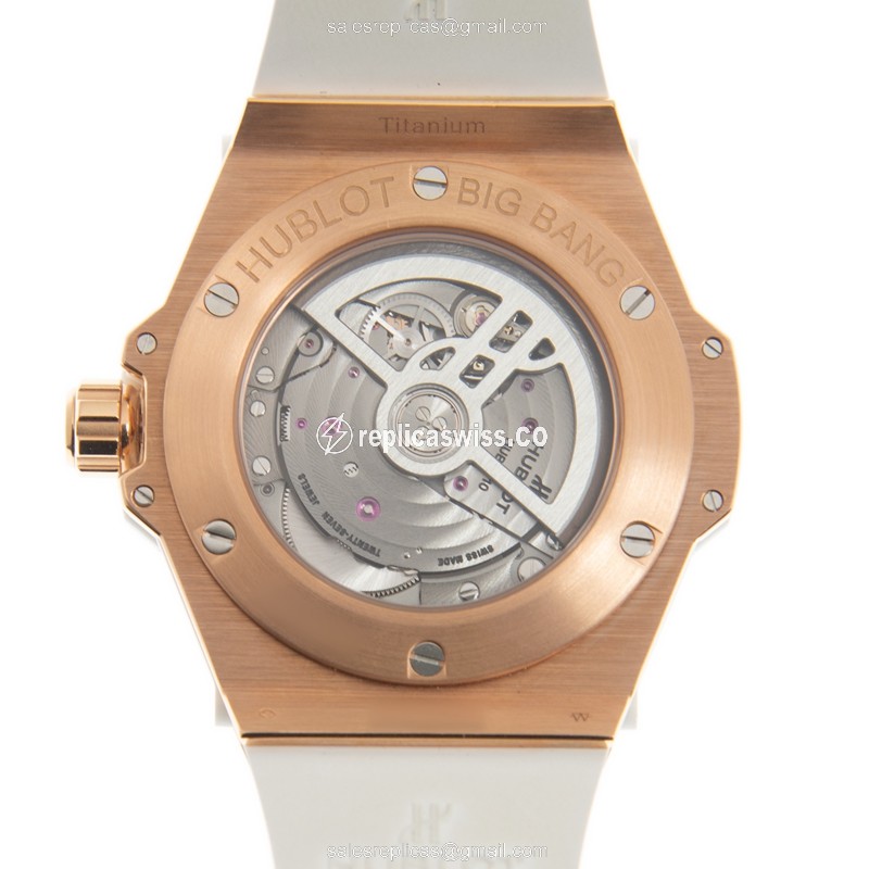 Hublot Big Bang Replica - 18kt Rose Gold - Diamonds - Automatic - White Dial - Rubber Strap - View 3